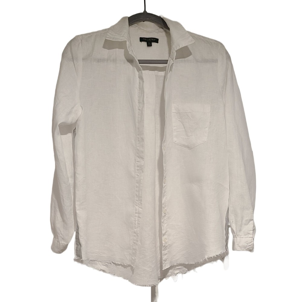 For Cynthia Womens Linen Button Down Shirt Size PM White Long Sleeve Collared